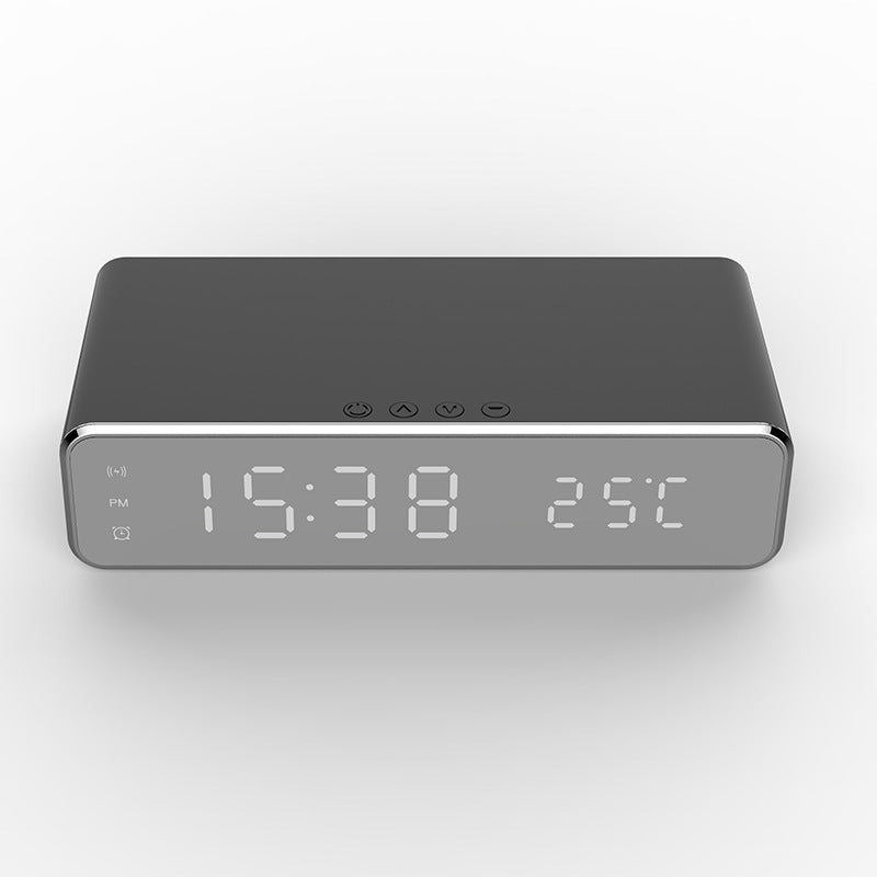 LED Electric Alarm Clock With Wireless Charger Desktop Digital Despertador Thermometer Clock HD Mirror Clock Watch Table Decor - TrendByte