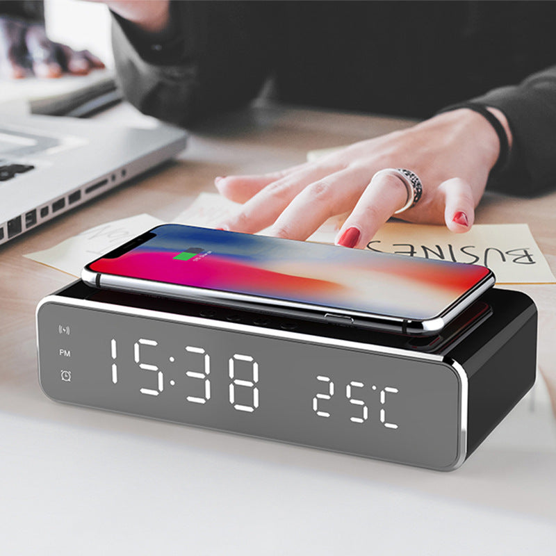 LED Electric Alarm Clock With Wireless Charger Desktop Digital Despertador Thermometer Clock HD Mirror Clock Watch Table Decor - TrendByte