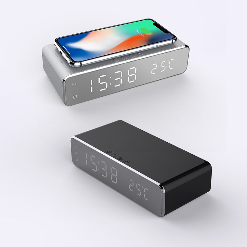 LED Electric Alarm Clock With Wireless Charger Desktop Digital Despertador Thermometer Clock HD Mirror Clock Watch Table Decor - TrendByte