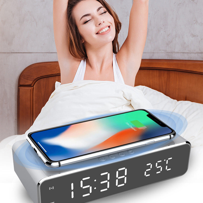 LED Electric Alarm Clock With Wireless Charger Desktop Digital Despertador Thermometer Clock HD Mirror Clock Watch Table Decor - TrendByte